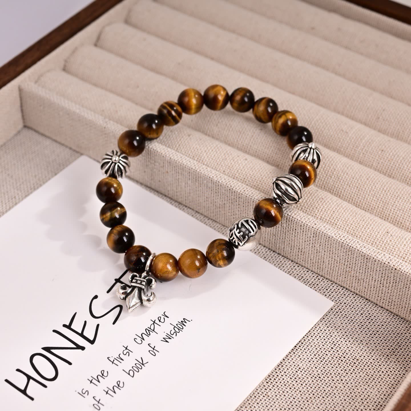 Chrome Hearts Tiger's Eye Bracelet with Silver Charms
